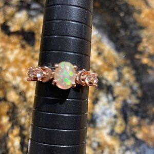 Faux Opal and Crystal moon Ring size 6.5